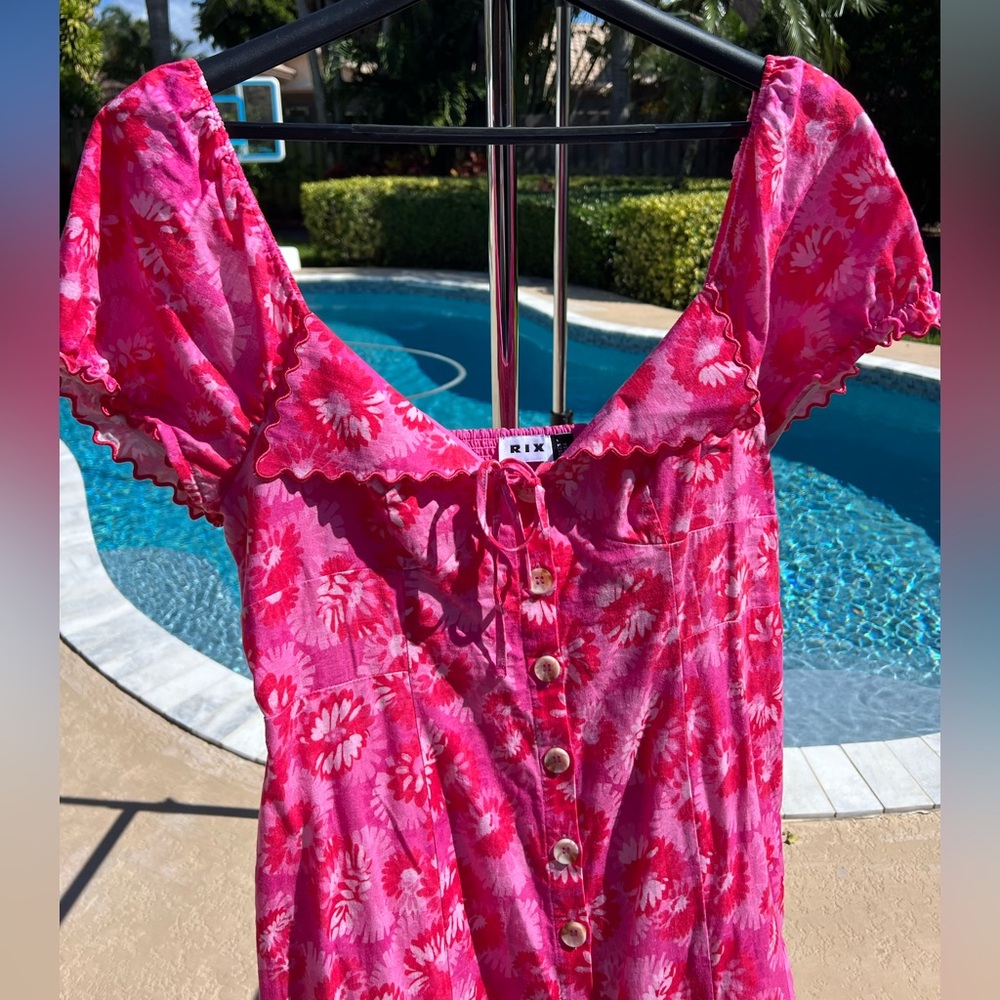 RIXO Briella Sunflower Print Linen Blend Midi Dress - Size 10 US - Like New